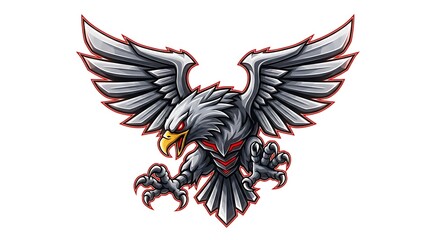 Fototapeta premium Majestic Eagle Illustration with Spread Wings on White Backdrop. Vector art for banners, ads, and projects.
