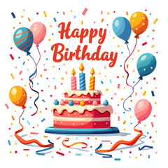 birthday card with cake in white background illustration