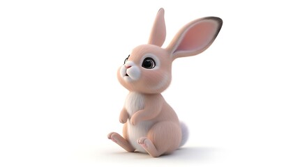 Obraz premium Adorable pink bunny character sitting on a white background. Cute 3D rendered illustration of a lovely rabbit.