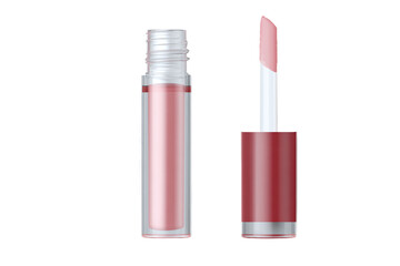 Pink Lip Gloss Tube and Applicator Set isolated on white transparent background