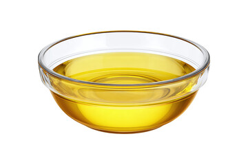 Clear Glass Bowl with Yellow Cooking Oil isolated on white transparent background