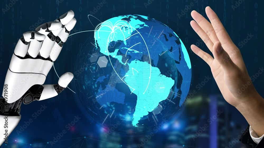 Poster ai supports global data exchange with intelligent infrastructure, virtual assistant visualizations, 