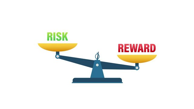 Balancing risk and reward on a scale, with green screen options