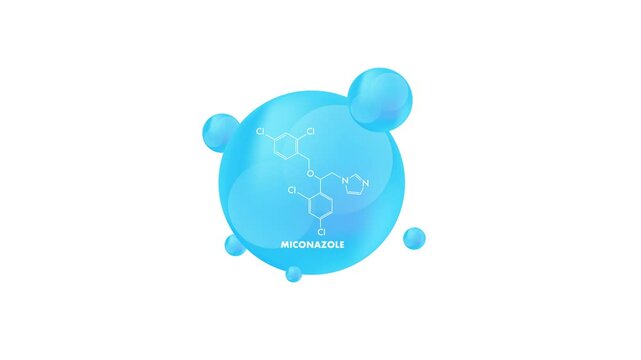 Miconazole molecule rotating on white and green screen background