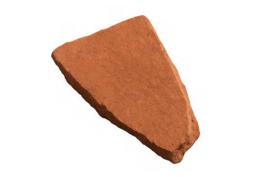 Reddish clay rock displaying rough texture, highlighting natural geological formation against clean transparent backdrop