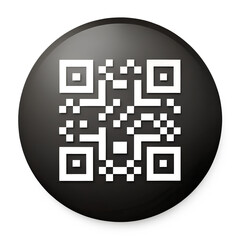 Qr code icon on a black circular button isolated on transparent background