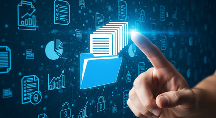 Data management system digital file storage cloud computing technology and information database concept