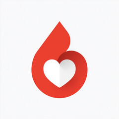 A modern graphic icon representing a stylized red blood drop, with a white heart shape integrated into the design. The image is clean and minimalistic, suitable for medical, donation