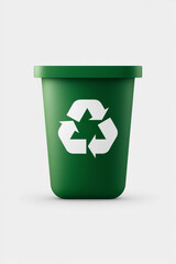 A clean, 3D rendered icon of a green recycling bin with the universal recycling symbol prominently displayed in white. The image is minimalist and modern, perfect for environmental or sustainability
