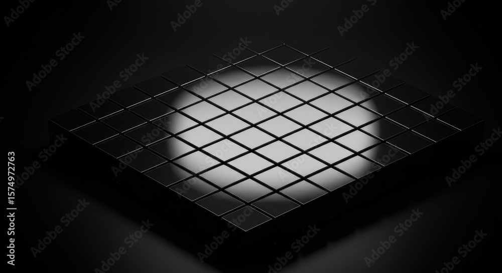 Fototapete Abstract geometric design of a gridded square structure with a highlighted circle
