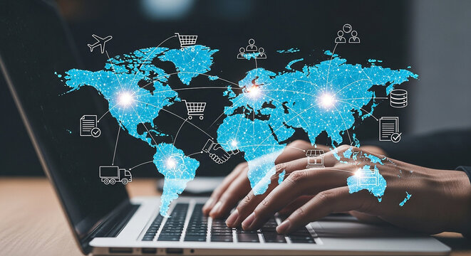 Global business network online international trade and e commerce connection worldwide technology concept