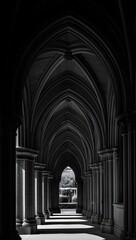 Fototapeta premium Explore gothic architecture black and white cathedral arches and stone columns design