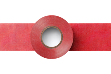 Red Tape Roll on Textured Red Strip, Isolated on White Transparent Background