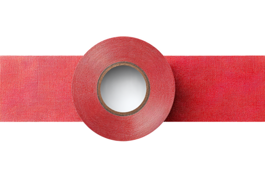 Red Tape Roll on Textured Red Strip, Isolated on White Transparent Background