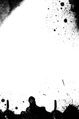 Grunge-inspired black paint splatter with strong drip effects on transparent canvas. Ideal for street art, album covers, or poster design.
