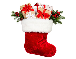 Christmas stocking isolated on transparent background Generative Ai.