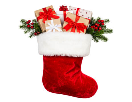 Christmas stocking isolated on transparent background Generative Ai.