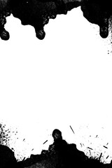 Black spray paint texture with rough grunge details, dripping ink, and splatter on transparent background. Great for urban design and street art overlays.

