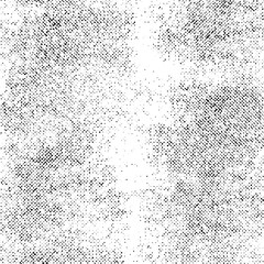 Black halftone grunge texture with worn-out dots and rough edges. Ideal for overlay effects, print materials, and digital design on transparent background.
