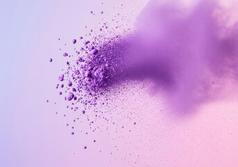 Vibrant Purple Powder Explosion on Pastel Background - Ideal for Art, Cosmetics, and Creative Designs