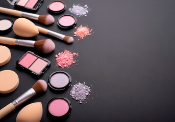 Vibrant Makeup Collection with Brushes and Powders - Perfect for Beauty Tutorials and Cosmetic Design