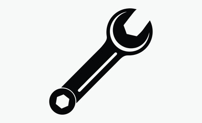 Wrench silhouette, mechanical repair symbol, hardware equipment illustration