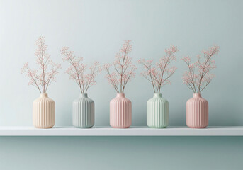 Minimal pastel vases with dried flowers for interior styling, home decor visuals or soft lifestyle branding