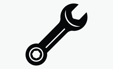 Wrench silhouette, mechanical repair symbol, hardware equipment illustration