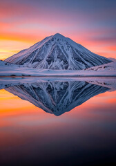 Stunning Mountain Summit with Icy Lake Reflection, Perfect for Travel, Nature, or Adventure Ads