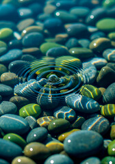 Serene Water Ripples Over Colorful Pebbles, Perfect for Spa, Meditation, or Nature Design Projects