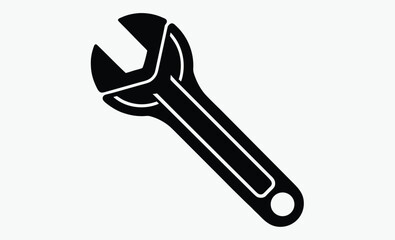 Wrench silhouette, mechanical repair symbol, hardware equipment illustration