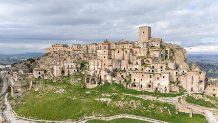 Aerial View of Abandoned Stone Village of Craco, Italy