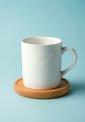Minimal ceramic mug mockup with coaster for branding, coffee shop design or product presentation visuals