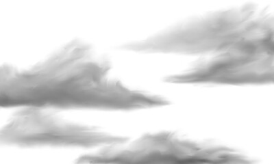 Grey clouds on transparent background illustration. Cloudy sky graphic element.