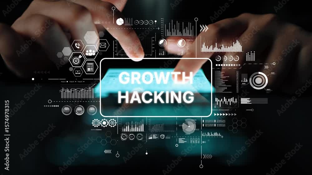 Poster innovative growth hacking strategies with data visualization and analytics on a smartphone screen. a