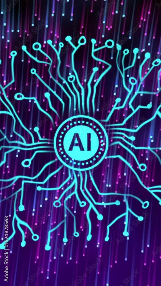 Wall mural animation of human brain and ai data processing over black background