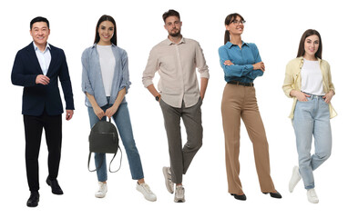 Obraz premium Different people on white background. Full-length portraits