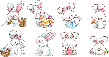 Obraz premium watercolor easter bunny collection vectör 