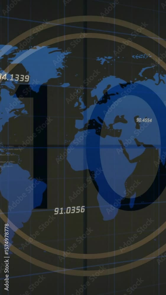 Poster world map displaying numerical data with countdown animation in background