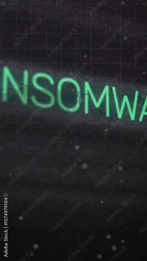 Poster Ransomware animation with digital world map and binary code in background