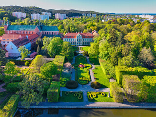 Flowering trees in a spring public park, Gdansk Oliwa. Poland