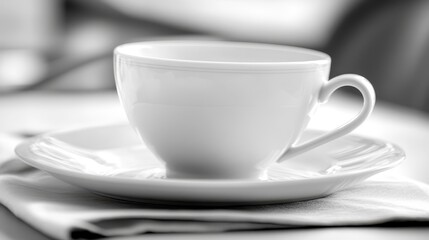 Obraz premium Close-up of a pristine white teacup and saucer.