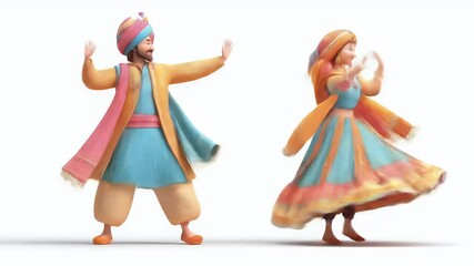 Joyful Bhangra Dance: Animated Indian Couple Celebrates with Traditional Moves