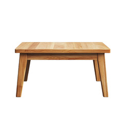 Wooden rectangular coffee table with simple design and four legs on transparent background
