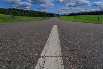 Highway wide road, transport and blue sky on a summer day