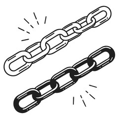 Simple Line Art Illustration Two Metal Chains Black and White Links Interconnected vector