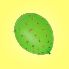 Green balloon covered with cactus prickles on yellow background