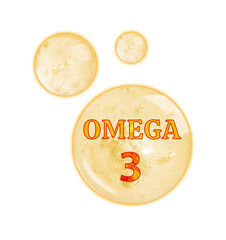 Yellow drops of Omega-3 on white background