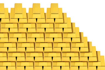 Obraz premium Stacked shiny gold bars against white background