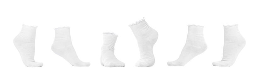 Clean white socks isolated on white, collage
